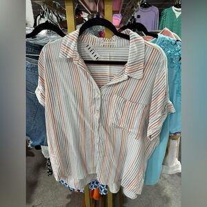 BE COOL Striped Button-Down Shirt - White, Red, Gray